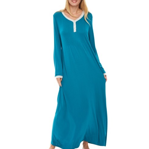  Womens Plus Size Nightgown Long Sleepshirts Button Up Long  Sleeve Night Gown Full Length Henley Sleep Dress XXL Dark Green