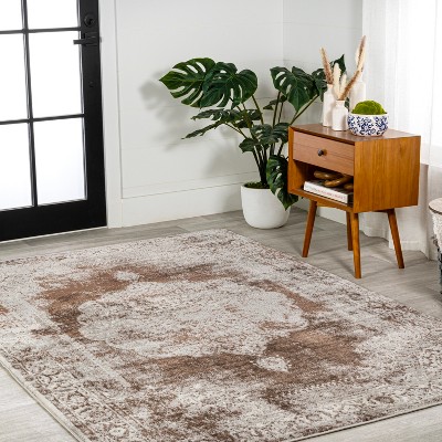Ivory and Brown Medallion Synthetic 8' x 10' Area Rug