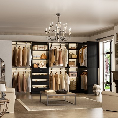 Aheaplus Corner Closet System with 6 Hanging Rods, Closet Organizer System with Shelves and Drawers