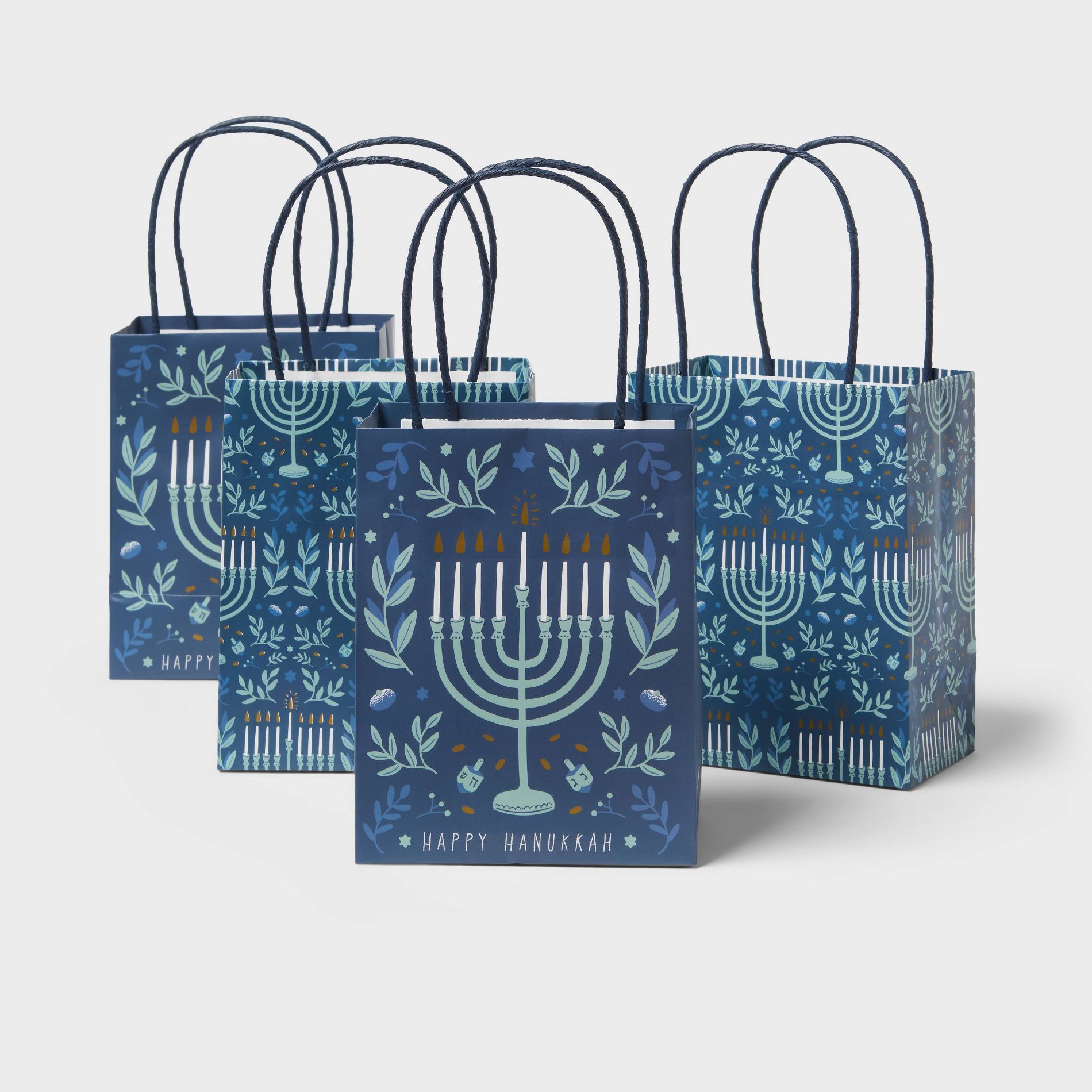 4pk Small Hanukkah Menorah Gift Bags Blue - Spritz™