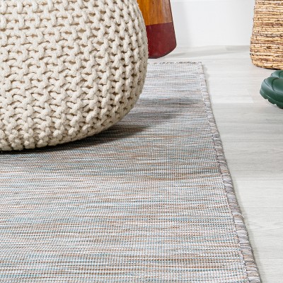 Gray Round Flat Woven Synthetic Reversible Area Rug