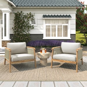 Christopher Knight Home Jackie Patio Acacia Wood Rope Weave Club Chair with Cushions, Teak/Beige - 1 of 4