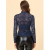 Allegra K Women's See-Through Long Sleeve Turtleneck Sheer Floral Lace Blouse - 4 of 4