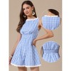 INSPIRE CHIC Women's Sleeveless Checks Gingham Lace Trim Smocked Waist Short Jumpsuits - 2 of 4