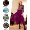 Women's Tulle Fairy Midi Skirt - A-Line Tiered Long Skirt with High Elastic Waist Purple - 3 of 4