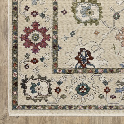 Ivory and Multi Traditional Rectangular Synthetic Area Rug 3'10" x 5'5"