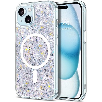 Entronix [Magnetic] Case Compatible with iPhone 15 - Iridescent Chunky Glitter