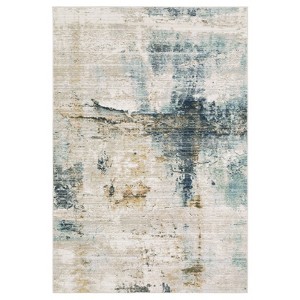Captiv8e Designs Clara Textural Distressed Abstract Ivory/Blue Rug - 1 of 4