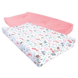 Hudson Baby Infant Girl Cotton Changing Pad Cover, Woodland Fox, One Size - 1 of 3