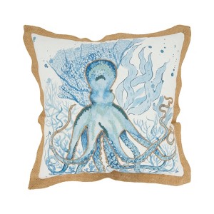 Saro Lifestyle Whimsical Outdoor Octopus Poly Filled Pillow, 18"x18", Blue - 1 of 4