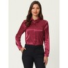 Hobemty Women's Elegant Satin Point Collar Long Sleeve Work Office Button Down Shirt - 2 of 4