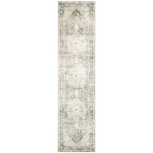 2'x8' Runner Salina Bohemian Vintage Medallion Area Rug Gray/Ivory - Captiv8e Designs: Indoor Entryway 8ft Rug - 1 of 4