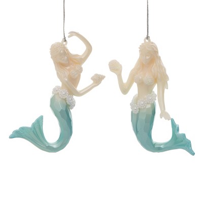 Gallerie II Crystal Mermaid Holiday Christmas Xmas Ornament Plastic, Set of 2