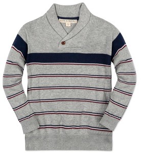 Hope & Henry Boys' Organic Long Sleeve Shawl Collar Sweater with Engineered Stripe, Kids - 1 of 4