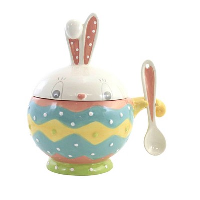 Tabletop 8.0" Dottie Bunny Bowl W/Spoon Easter Rabbit Spring Transpac  -  Serving Bowls