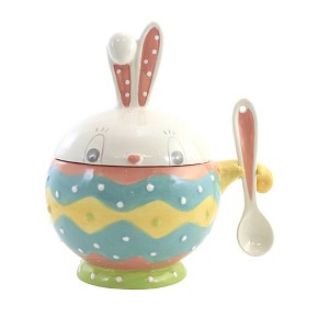 Tabletop 8.0" Dottie Bunny Bowl W/Spoon Easter Rabbit Spring Transpac  -  Serving Bowls - 1 of 3
