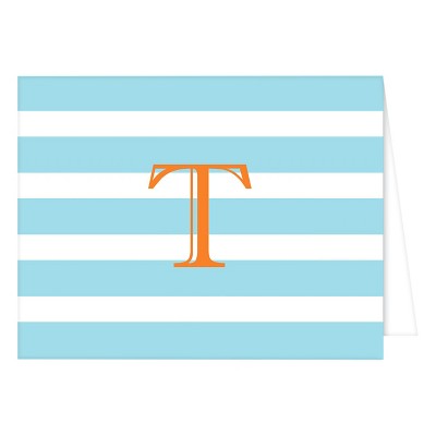 "T" Monogram Cabana Stripe Folded Notes Collections Light Blue