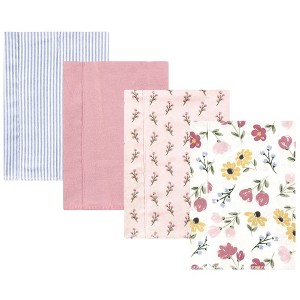 Hudson Baby Infant Girl Cotton Flannel Burp Cloths, Soft Painted Floral 4 Pack, One Size - 1 of 4