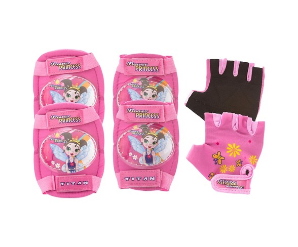 Titan Flower Princess Girls Elbow, Wrist, and Knee Pad Set for BMX or Skate
