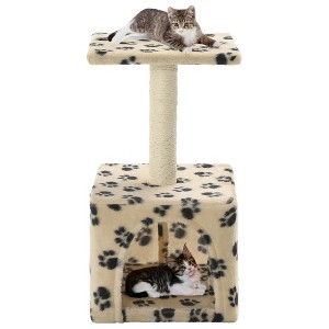 vidaXL Cat Tree Beige with black paw prints - 1 of 4