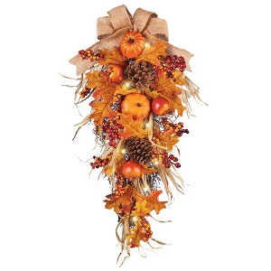 Collections Etc LED Lighted Thanksgiving Harvest Wall Swag - 1 of 2