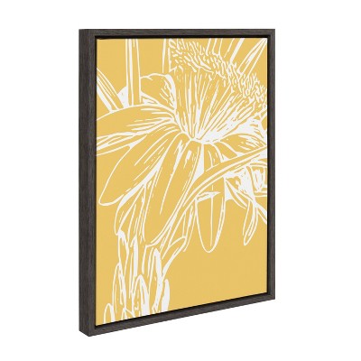 Yellow Floral Canvas Wall Art with Black Frame, 18" x 24"