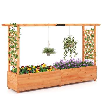 Costway 1/2 PCS Raised Garden Bed with Trellis Hanging Roof Planter Box Drainage Holes for Patio