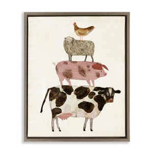 Stupell Industries Barnyard Buds Stacked Animals Floating Frame Canvas Art - 1 of 4