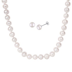 9-10mm Freshwater Cultured Pearl Necklace and 8-9mm Freshwater Cultured Pearl Earring Set - 1 of 4