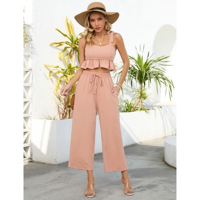 Women's Smocked Tank Top and High-Waist Lounge Pants Set Comfortable and Stylish Two-Piece Outfit