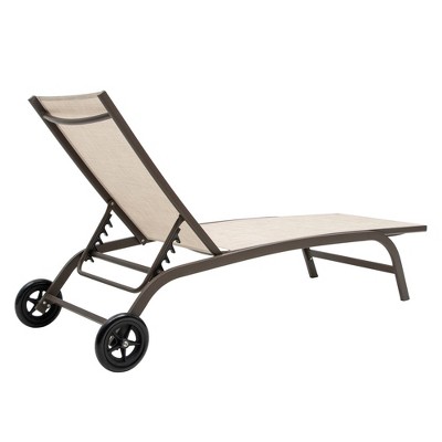 Beige Adjustable Metal Frame Chaise Lounge with Wheels