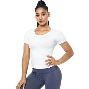 Workout Crop Tops for Women Short Sleeve Workout Shirts for Running Gym Yoga Athletic Exercise - 1 of 4