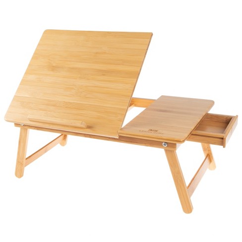 Wooden Laptop Writing Desk Table Top With Adjustable Height - Foldable,  Office (Wooden Teak)