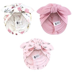 Hudson Baby Infant Girls Turban Cotton Headwraps, Soft Painted Floral, 0-24 Months - 1 of 4