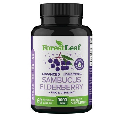 Forest Leaf Sambucus Elderberry 9000mg Capsule, Advanced 10-In-1 Formula with Zinc & Vitamin C - 60 Caps