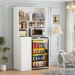 PAKASEPT Fridge Cabinet with Storage, Coffee Bar Cabinet with Mini Fridge Space & Power Outlet, Microwave Cabinet with Storage,Beverage Station - 1 of 4