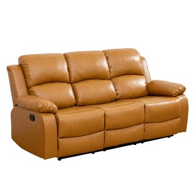Tribesigns Semi PU & PVC Couch with Adjustable Angle, Storage & Cup Holders, Reversible Coffee Table, Ginger for Living Room
