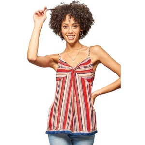 Slickblue Playful Multi Stripes Camisole, Summer-Ready Tank Top, Boho Chic Style, S, Red - 1 of 4