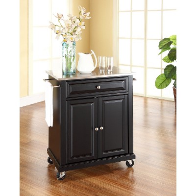 Black Stainless Steel Top Rolling Kitchen Cart with Storage