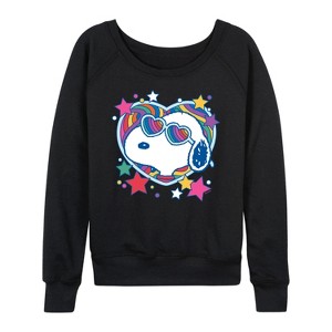 Women's - Peanuts - Snoopy Groovy Heart Lightweight French Terry Wide Neck Long Sleeve Shirt - 1 of 4