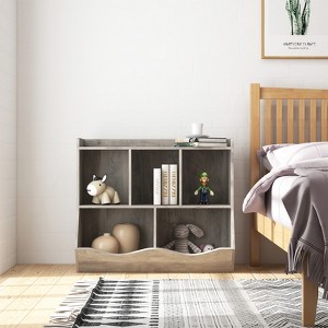 Kids Toy Storage Cabinet with 3 Open Shelves and 2 Tilt Bins for Books and Toys, Anti-Tip Design, Durable Wood Cabinet for Playroom Bedroom - 1 of 4