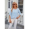 Coolmee Women's Casual Blouses Lightweight Solid Color Round Neck Slit Half Sleeve Pleated Neck Loose Chiffon Shirts Fashion Tops M Blue - 3 of 4