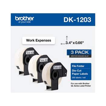 Brother DK-1203 File Folder Paper Labels 3-4/10" x 2/3" Black on White 300 Labels/Roll 3 Rolls/Box