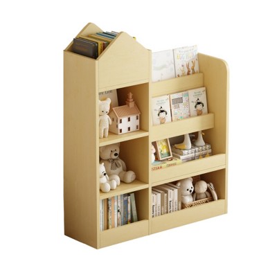 TopComfy Decorative Bookshelf Kids Bookshelf Toy Storage Organizer with Bookcase Kids Storage Unit with 2 Baskets for Kids, Beige, 39.5"*15.5"*6.9"