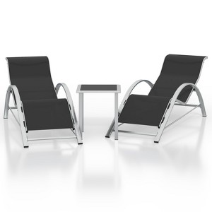 Aluminum Patio Furniture Set of 2 Lounge Chairs + Table - Modern Outdoor Recliners with Textilene Fabric (Black) - 1 of 4