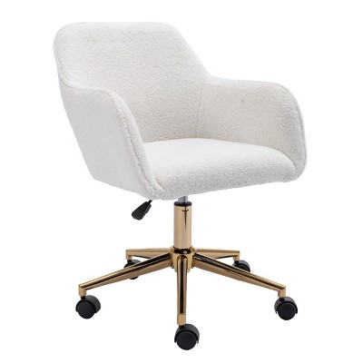GlasFlength Task and Office Chairs Teddy Fabric Adjustable Height Swivel Chair Desk Chair for Home Office, White, 24.8"*22.8"*33.8"
