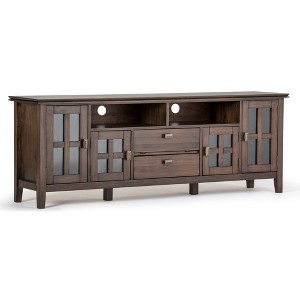 72" Solid Wood TV Media Stand with Handcrafted Finish, Cord Management, and Tempered Glass Doors for Living Room and Bedroom - 1 of 4