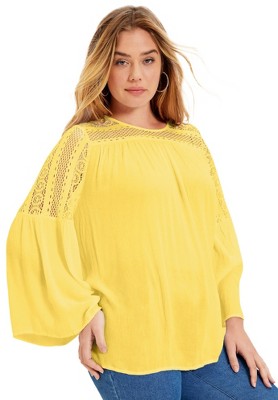 June + Vie by Roaman's Women's Plus Size Crochet-Trim Blouse