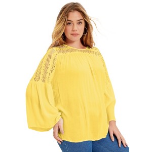 June + Vie by Roaman's Women's Plus Size Crochet-Trim Blouse - 1 of 4