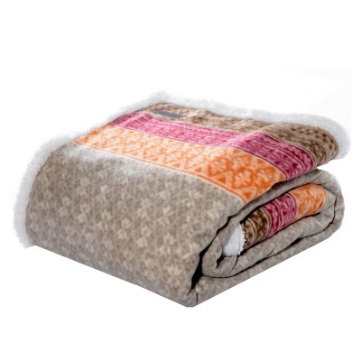 Cozy Sherpa-Fleece Reversible Throw Blanket, 50" x 60", Khaki